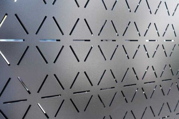close up image showcasing the custom architectural fence panel design by Axiom Built, installed in Christchurch NZ
