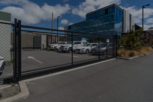 71_Industrial_Commercial_Chainlink_Sliding_Gate_19 Black chainlink security gate for private parking designed and installed by Axiom Fencing, Balustrades & Gates in Christchurch NZ